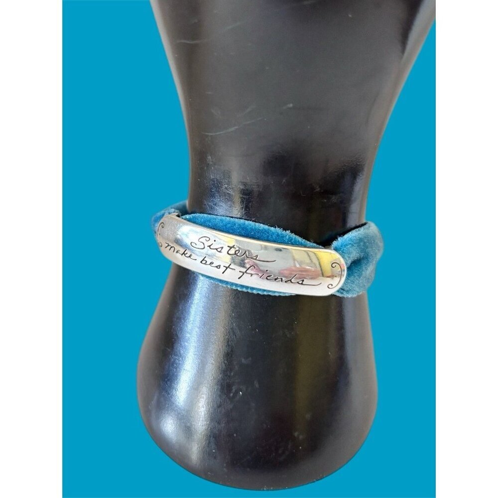 Beautiful Brighton Teal Blue Velvet Silver Sisters Make Best Friends Bracelet